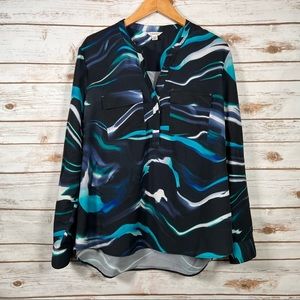 Calvin Klein Water Colour Long Sleeve Blouse with Buttons | Size XL